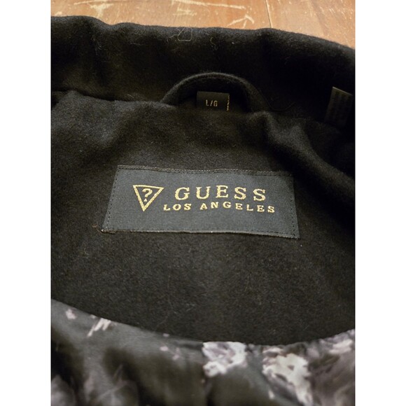 NWT Guess L Black Wool Gold Zip Coat Nordstrom long Chic Classic Asymmetrical - Picture 4 of 16